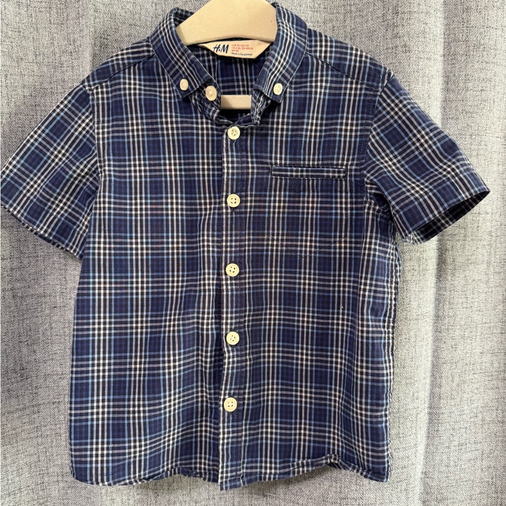 H&M Blue Plaid Kids Button Down Shirt